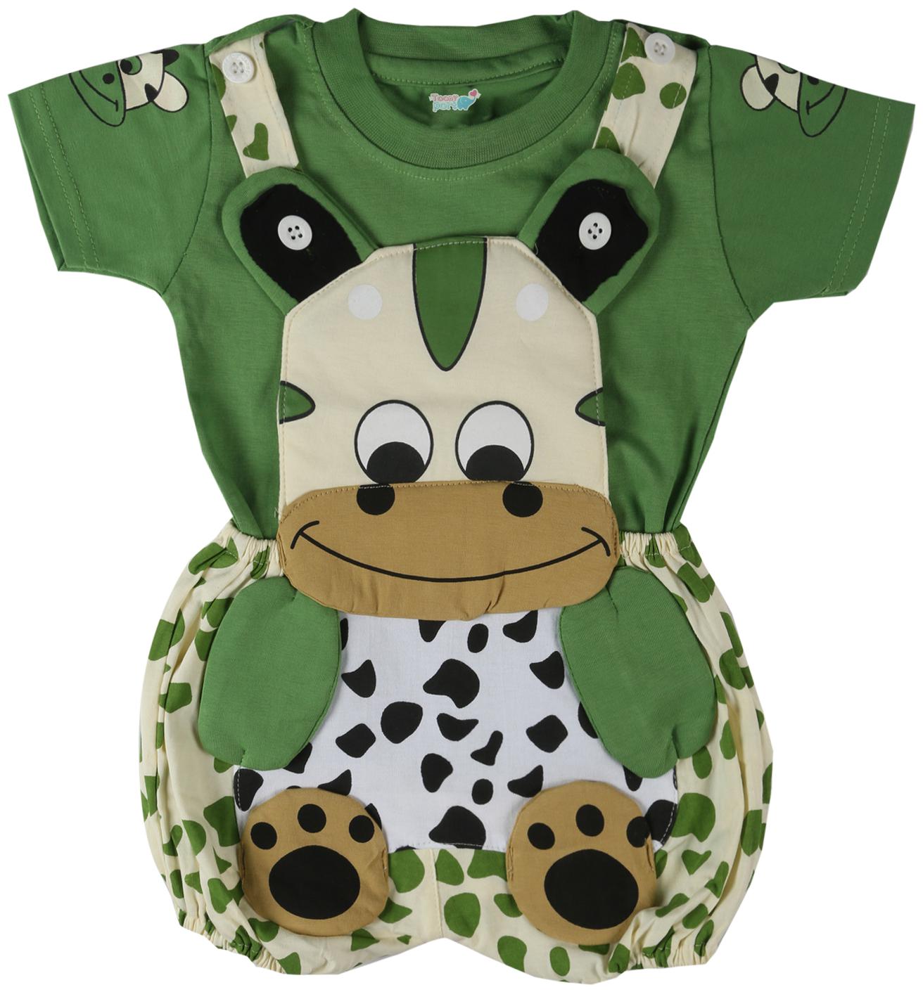 

Toonyport Cow Print Baby Dungree Dress - Green