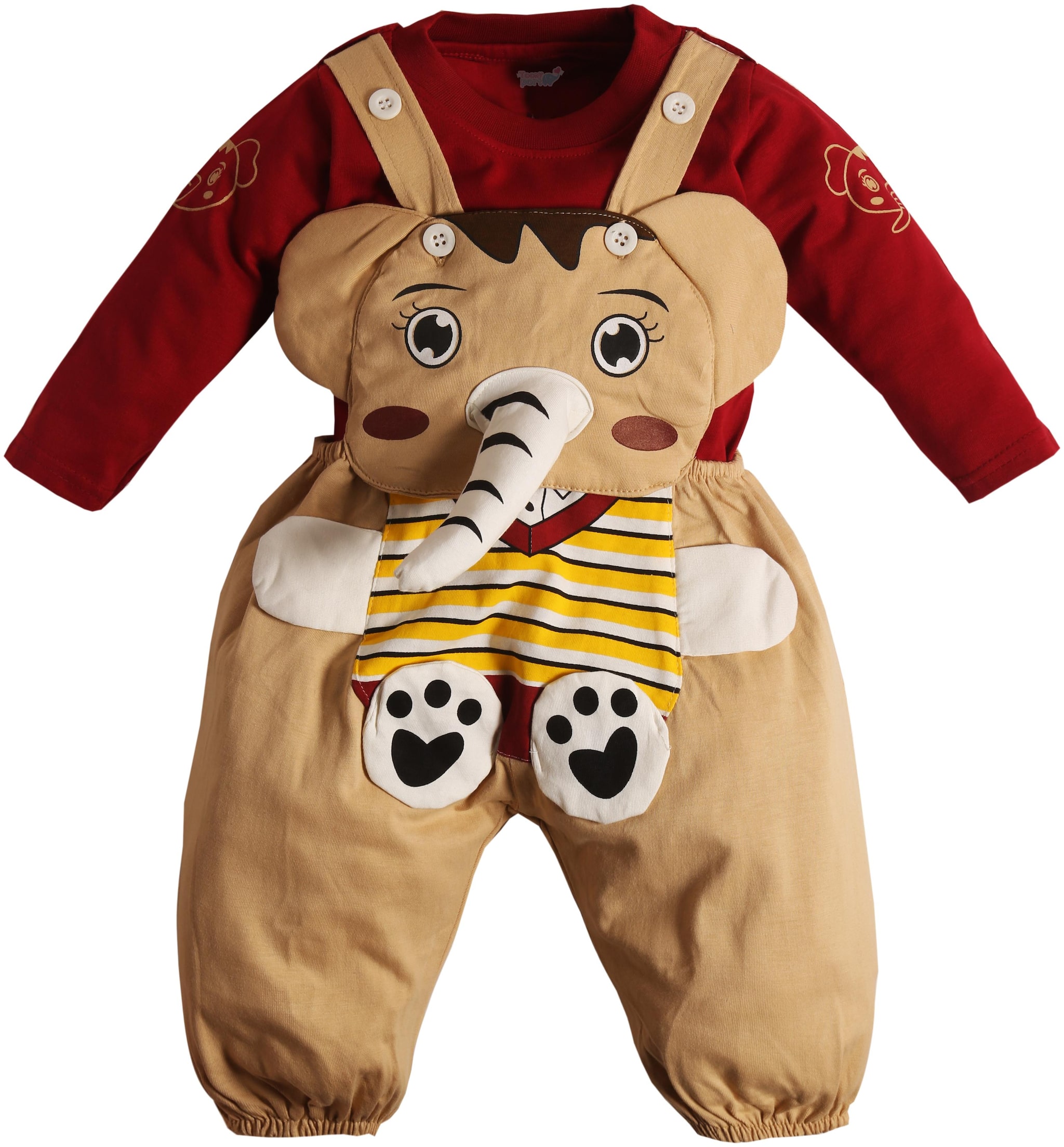 

Toonyport Elephant Print Baby Dungree Dress - Red