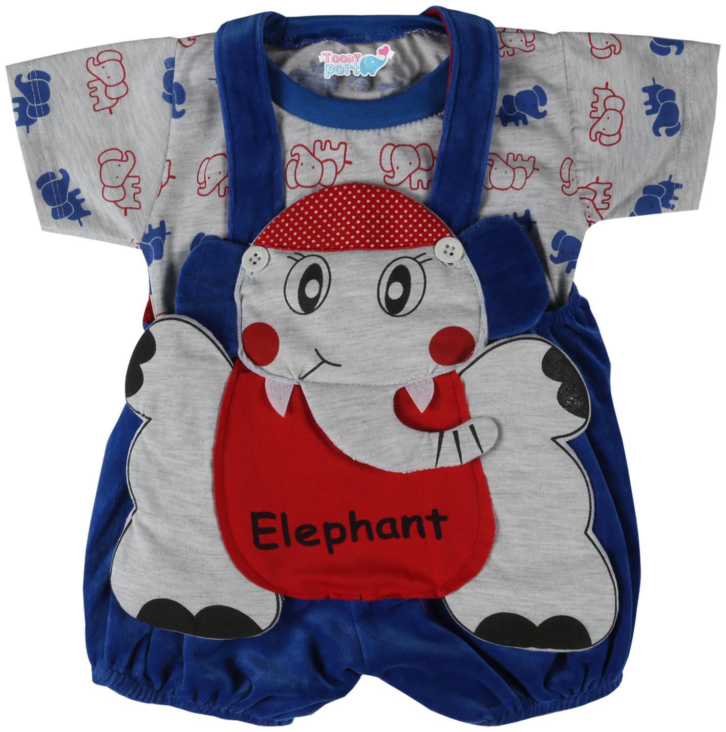 

Toonyport Elephant Print Baby Dungree Dress - Blue