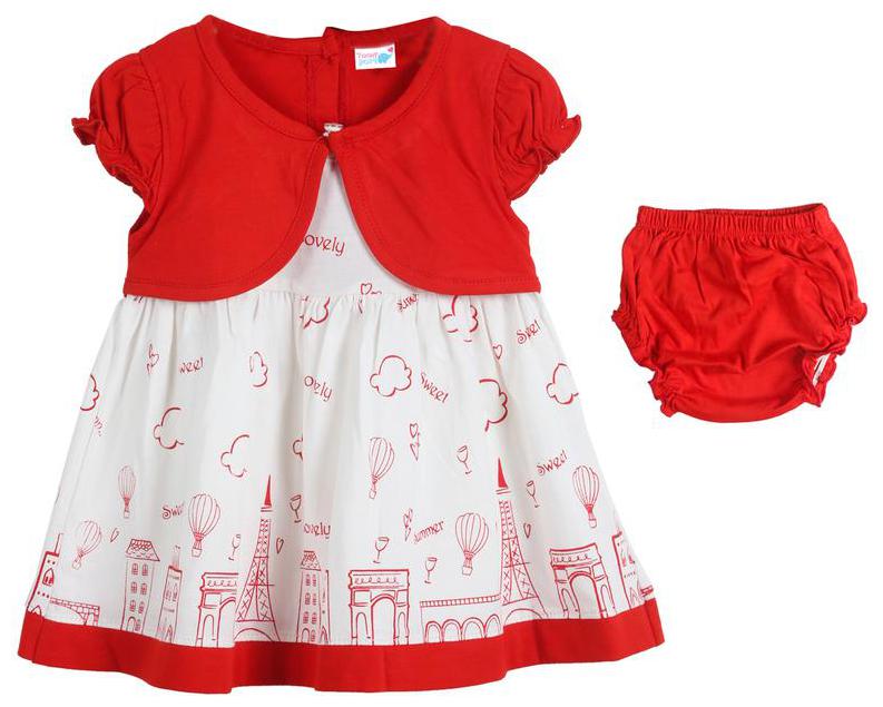 

TOONYPORT Baby girl Cotton blend Printed Frock with bloomer - Red White