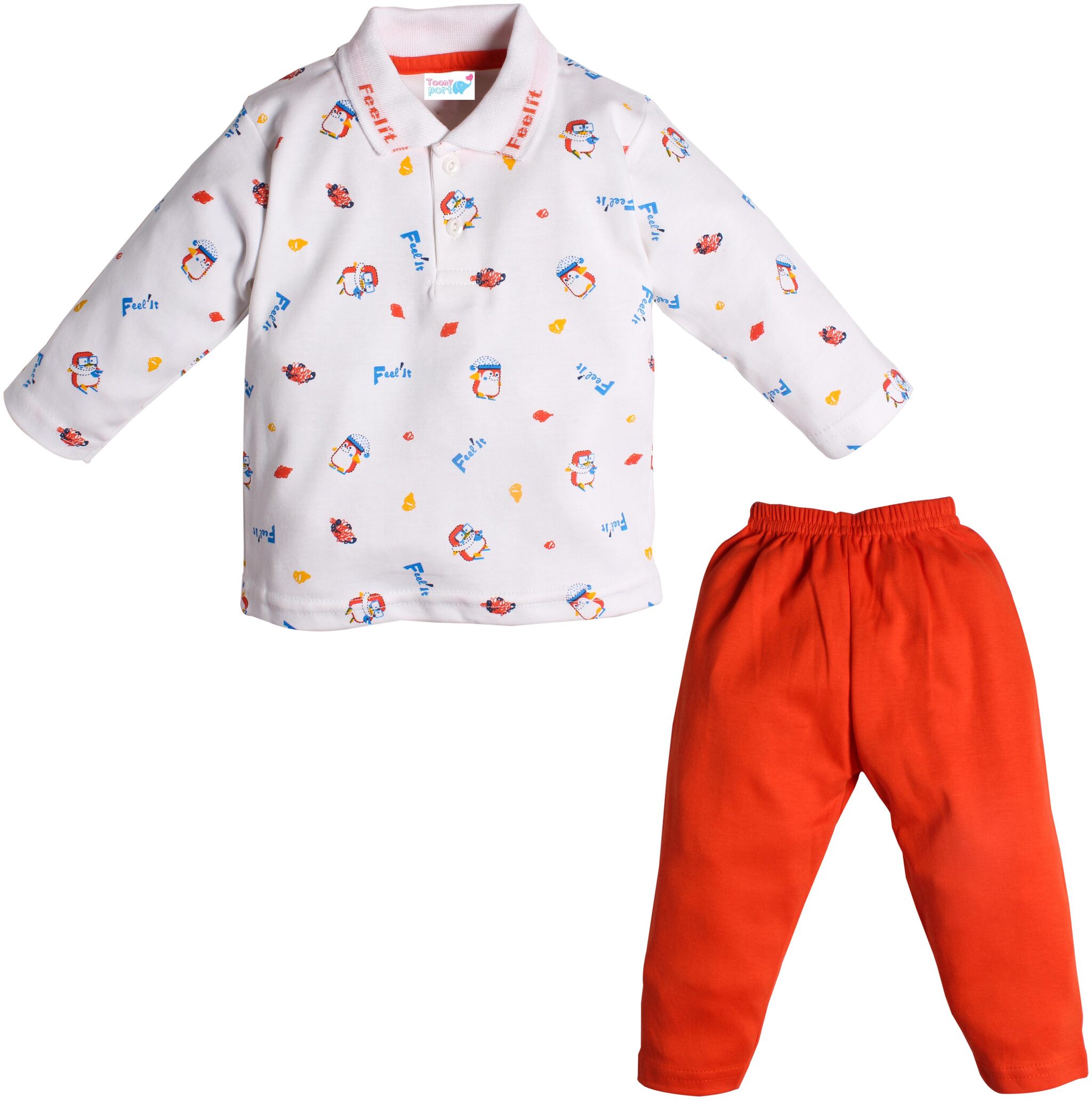 

TOONYPORT Unisex Top bottom set - Orange White