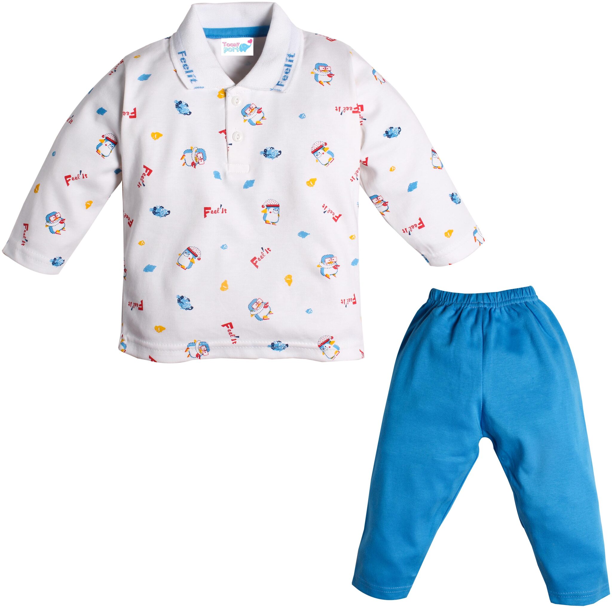 

TOONYPORT Unisex Top bottom set - Blue White