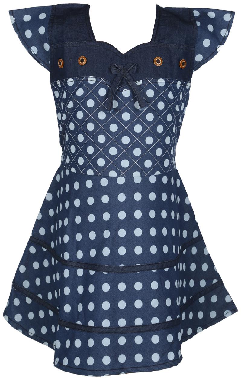 

TOONYPORT Blue Denim Short Sleeves Knee Length Princess Frock ( Pack of 1 )