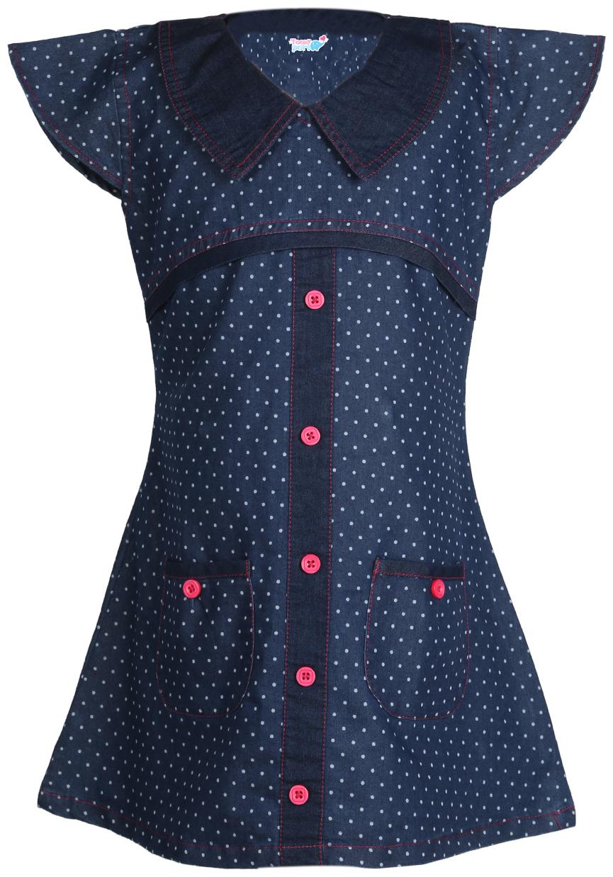 

TOONYPORT Blue Denim Short Sleeves Knee Length Princess Frock ( Pack of 1 )