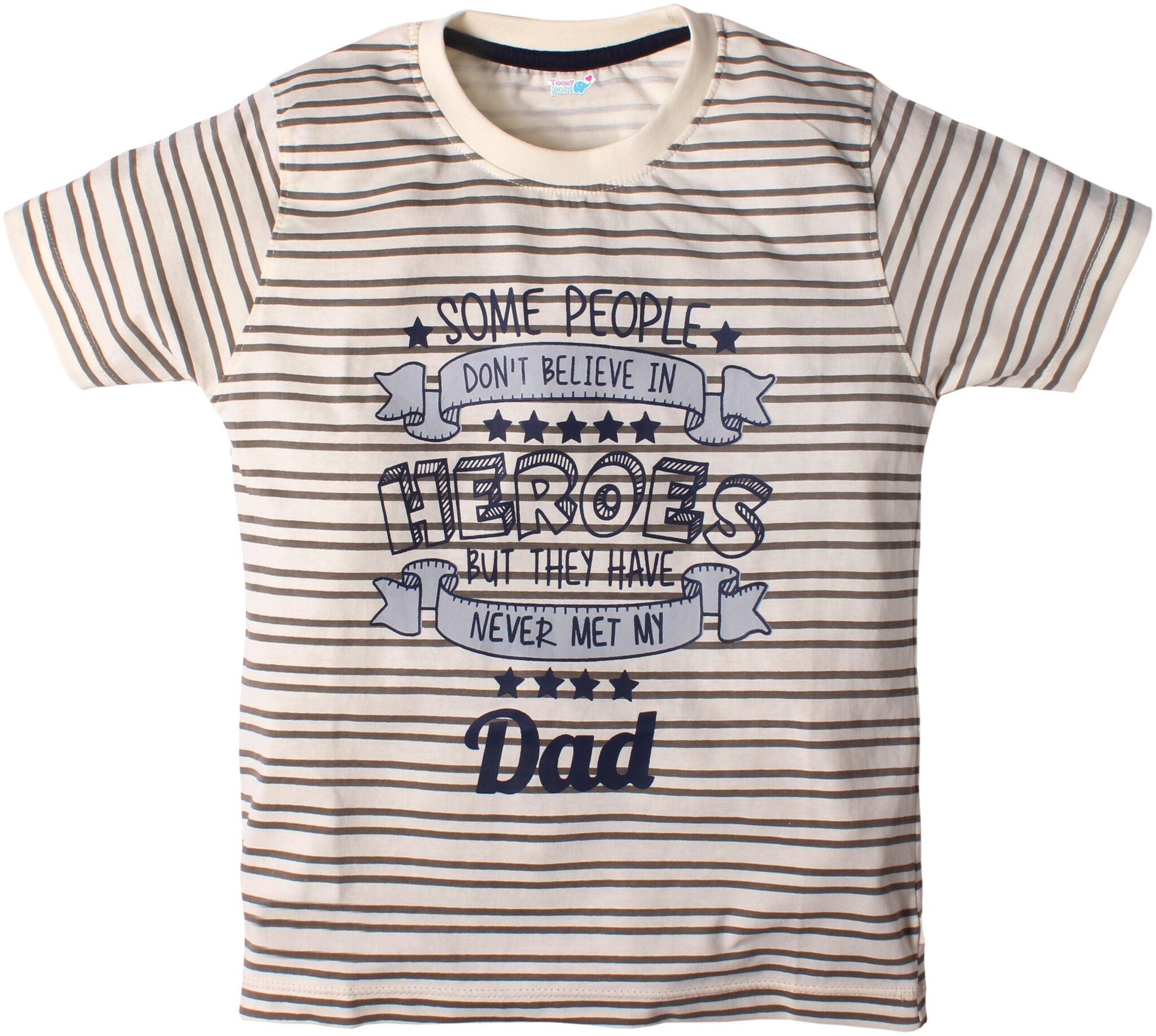 

TOONYPORT Cotton blend Striped T shirt for Baby Boy - Cream