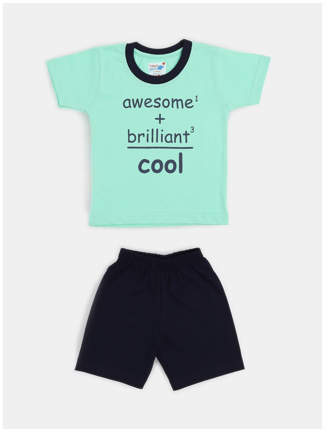 

TOONYPORT Cotton blend Printed Top Bottom Set - Green Blue