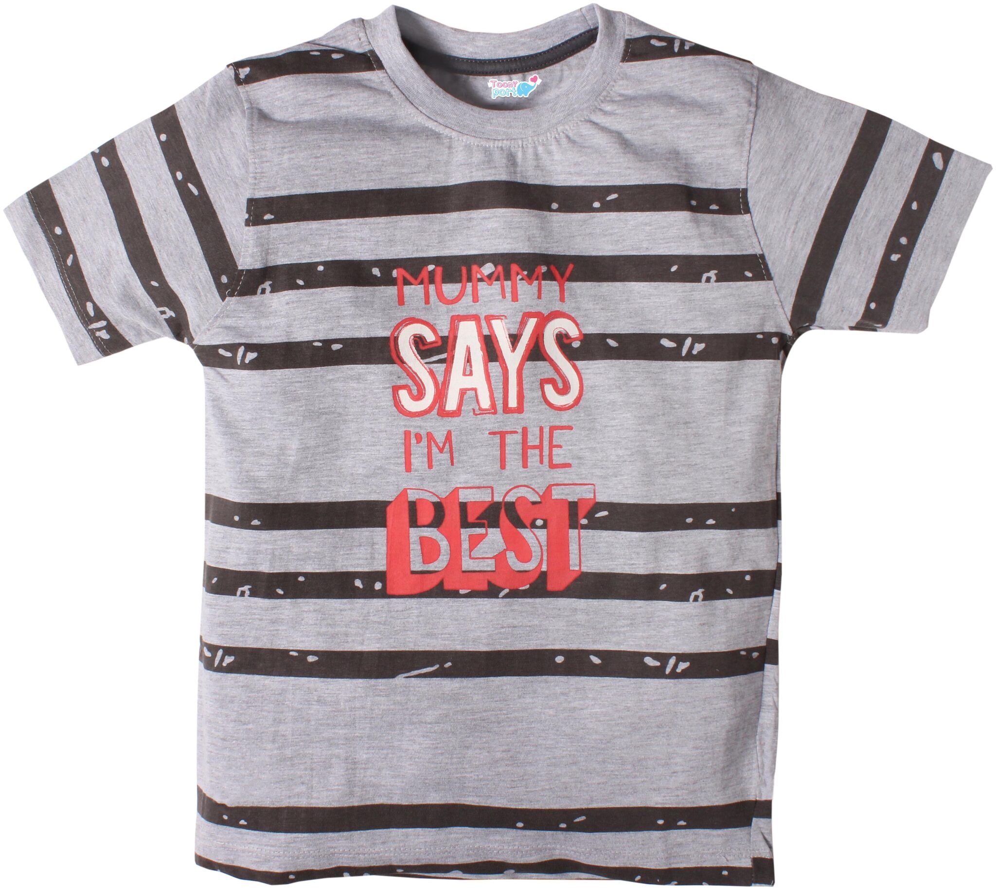 

TOONYPORT Cotton blend Striped T shirt for Baby Boy - Grey