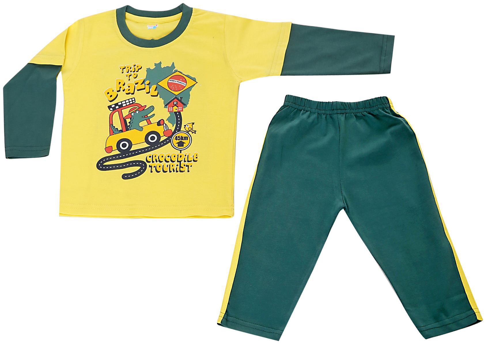 

TOONYPORT Cotton blend Printed Top Bottom Set - Yellow Green