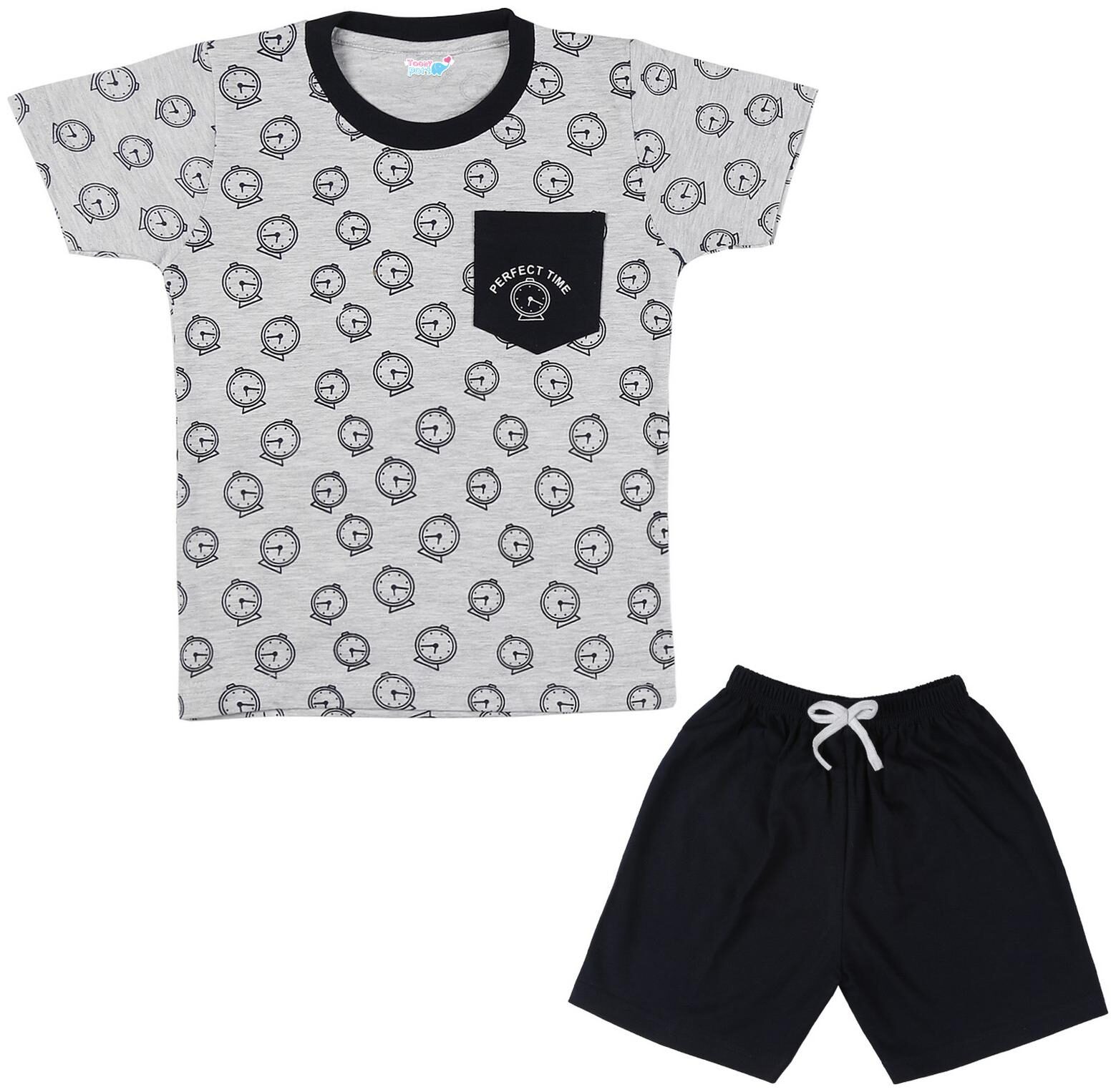 

TOONYPORT Cotton blend Printed Top Bottom Set - Grey