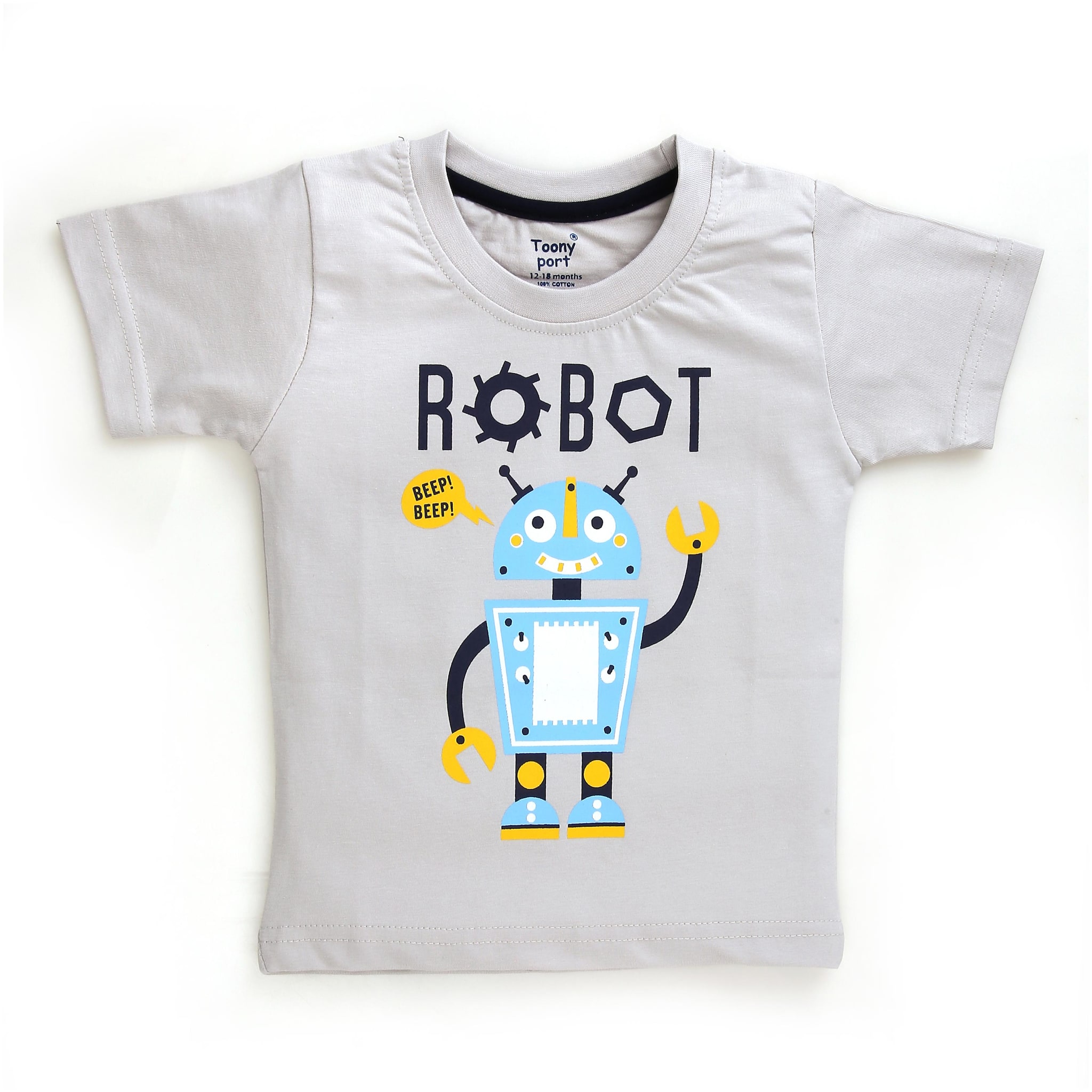 

TOONYPORT Cotton blend Printed T shirt for Baby Boy - Grey