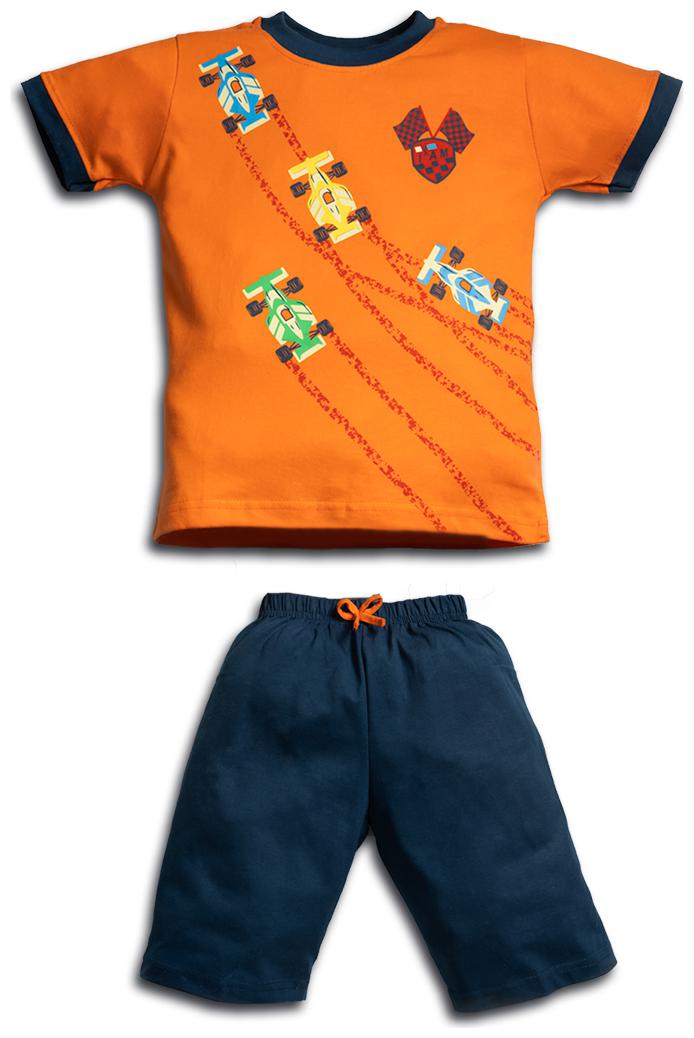 

TOONYPORT Cotton blend Printed Top Bottom Set - Orange Blue