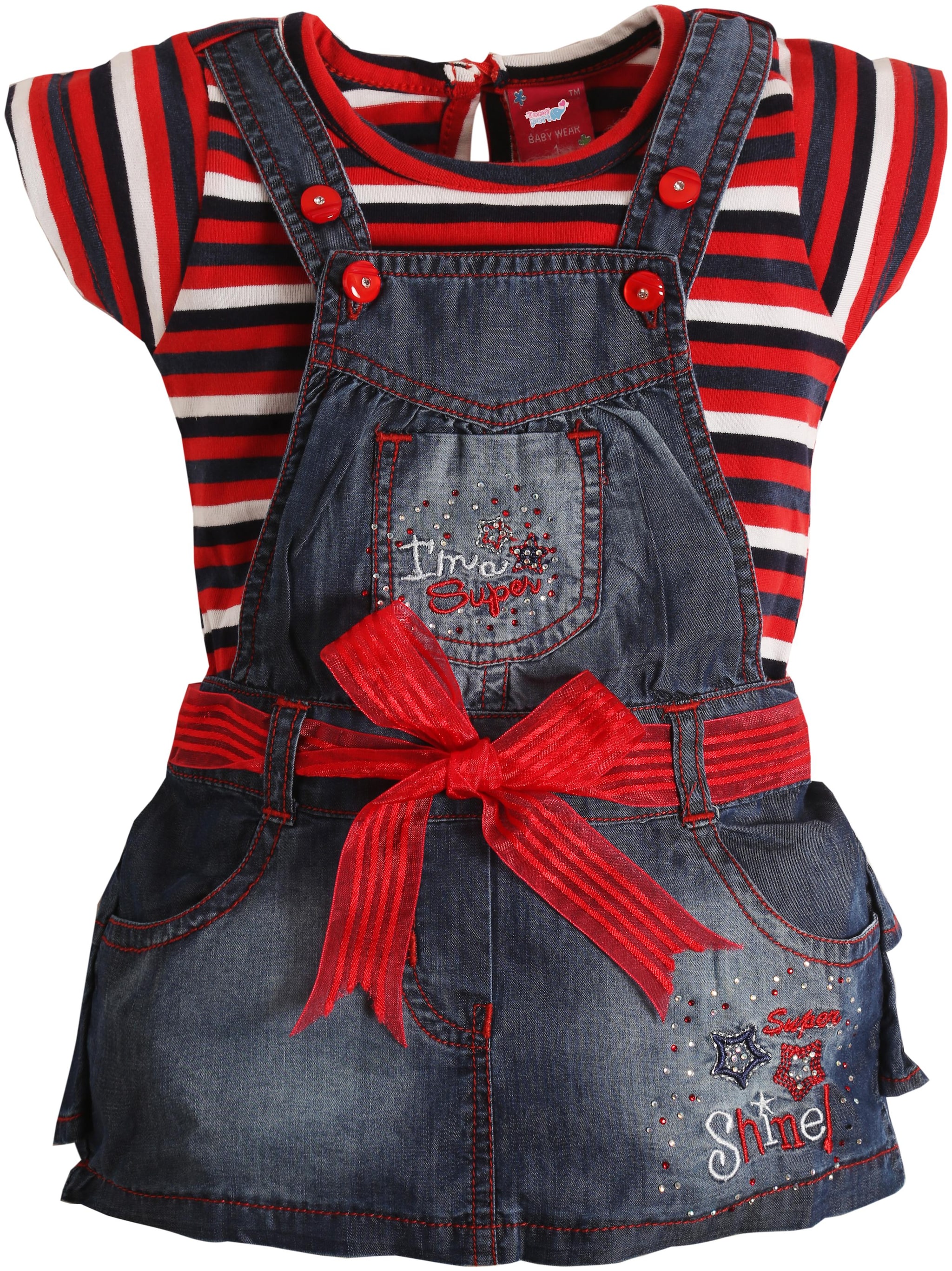 

TOONYPORT Strape Print and I m a Super Shine Print Round Neck Short Sleeve T Shirt With Romper (Multi)