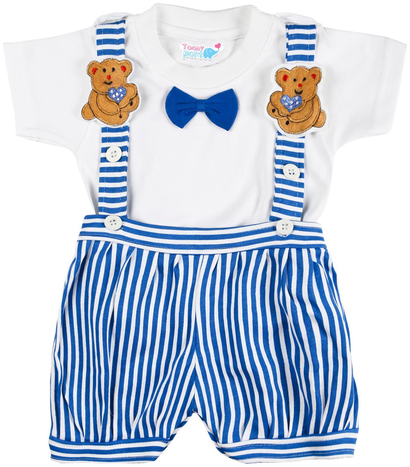 

Toonyport Stripe Print Baby Dungree Dress - Blue