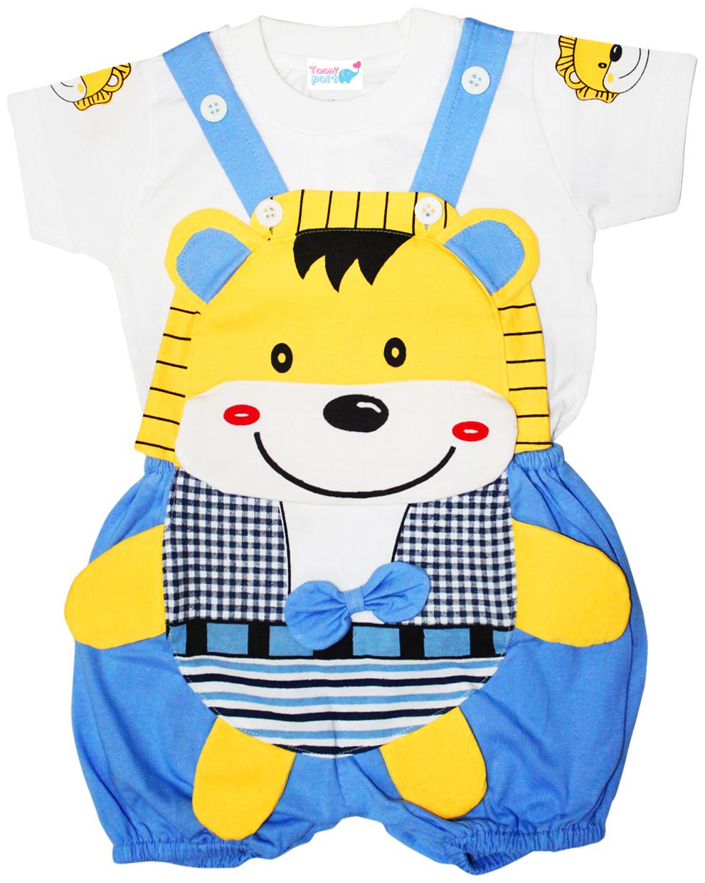 

Toonyport Teddy Print Baby Dungree Dress - Multi