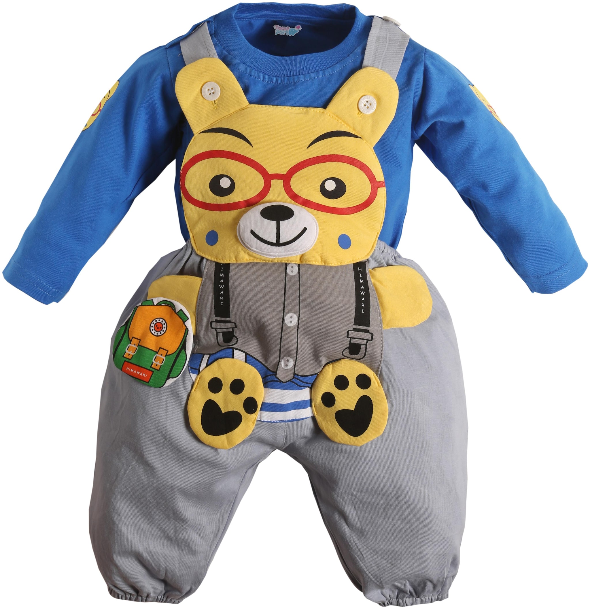 

Toonyport Teddy Print Baby Dungree Dress - Multi