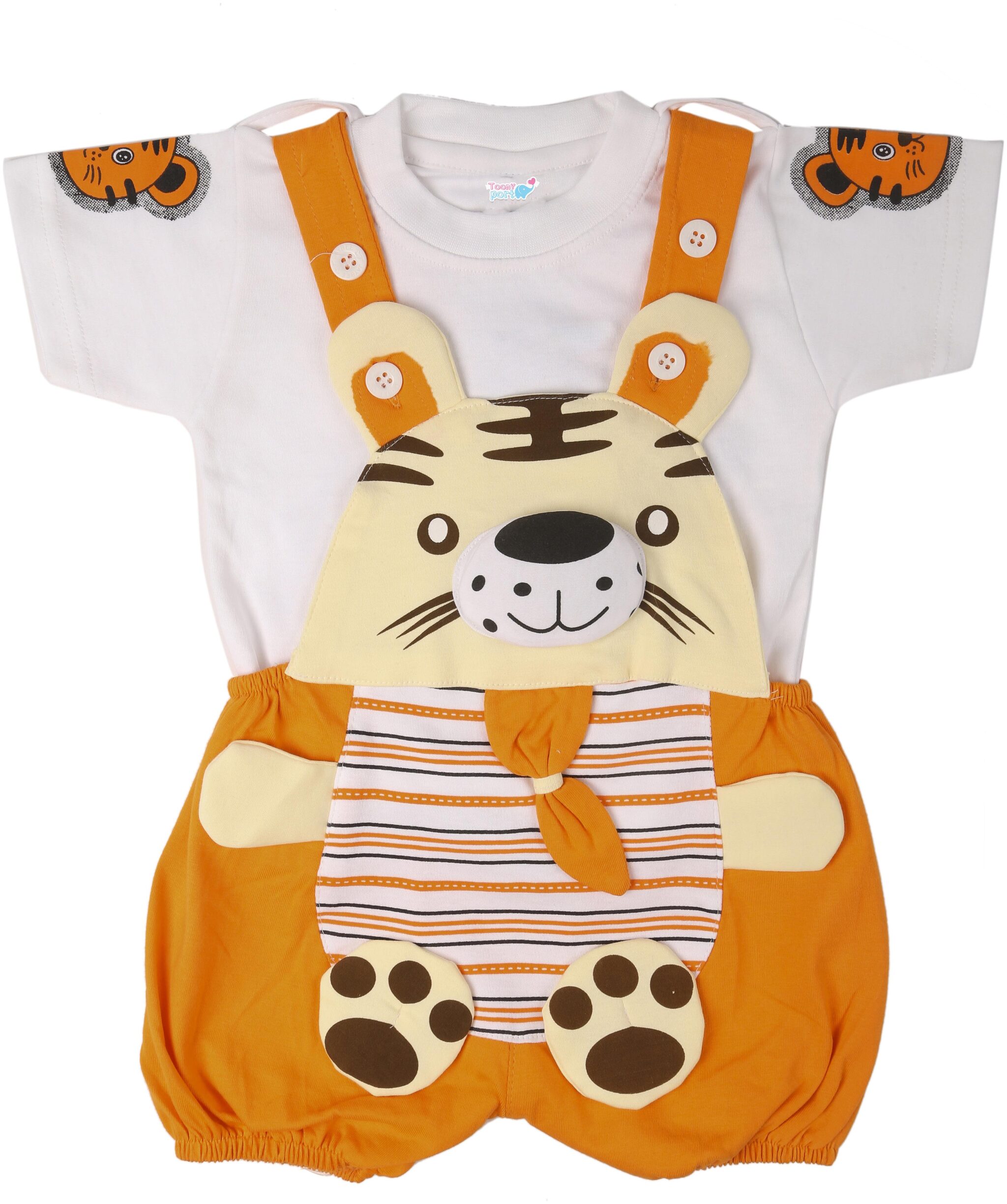 

Toonyport Tiger Print Baby Dungree Dress - Orange White