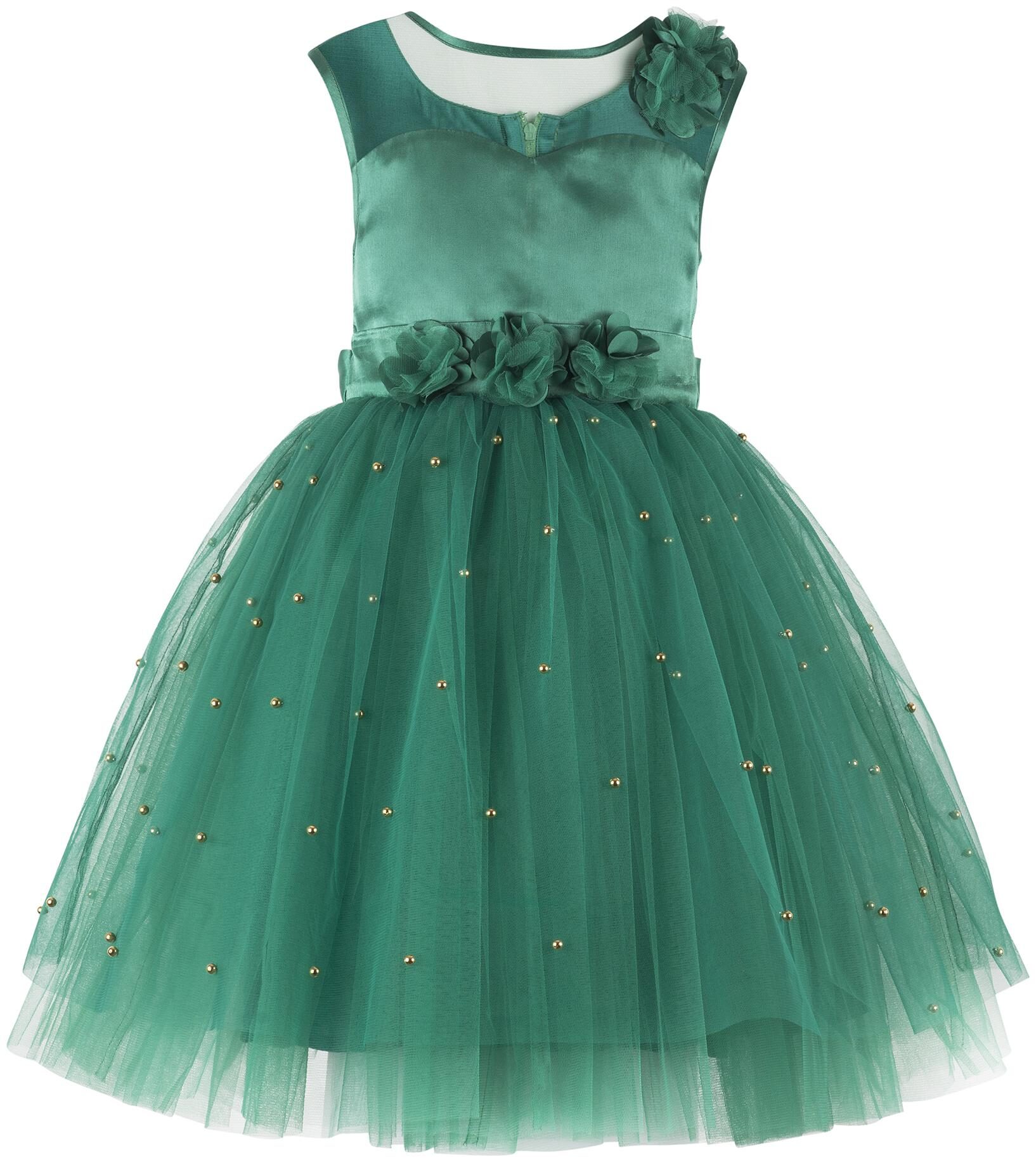 

Toy Balloon Green Net Sleeveless Knee Length Princess Frock ( Pack of 1 )