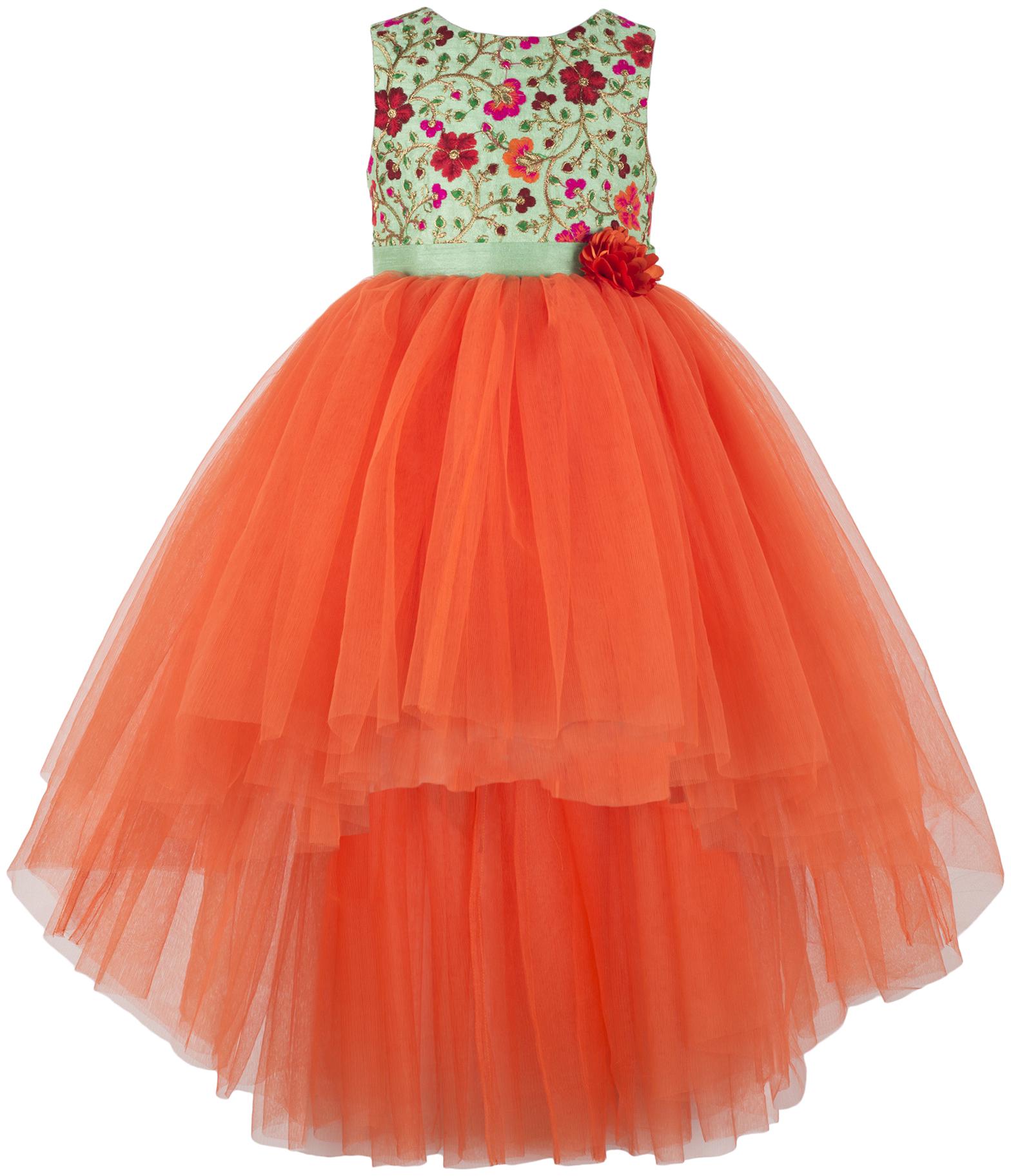 

Toy Balloon Orange Net Sleeveless Knee Length Princess Frock ( Pack of 1 )
