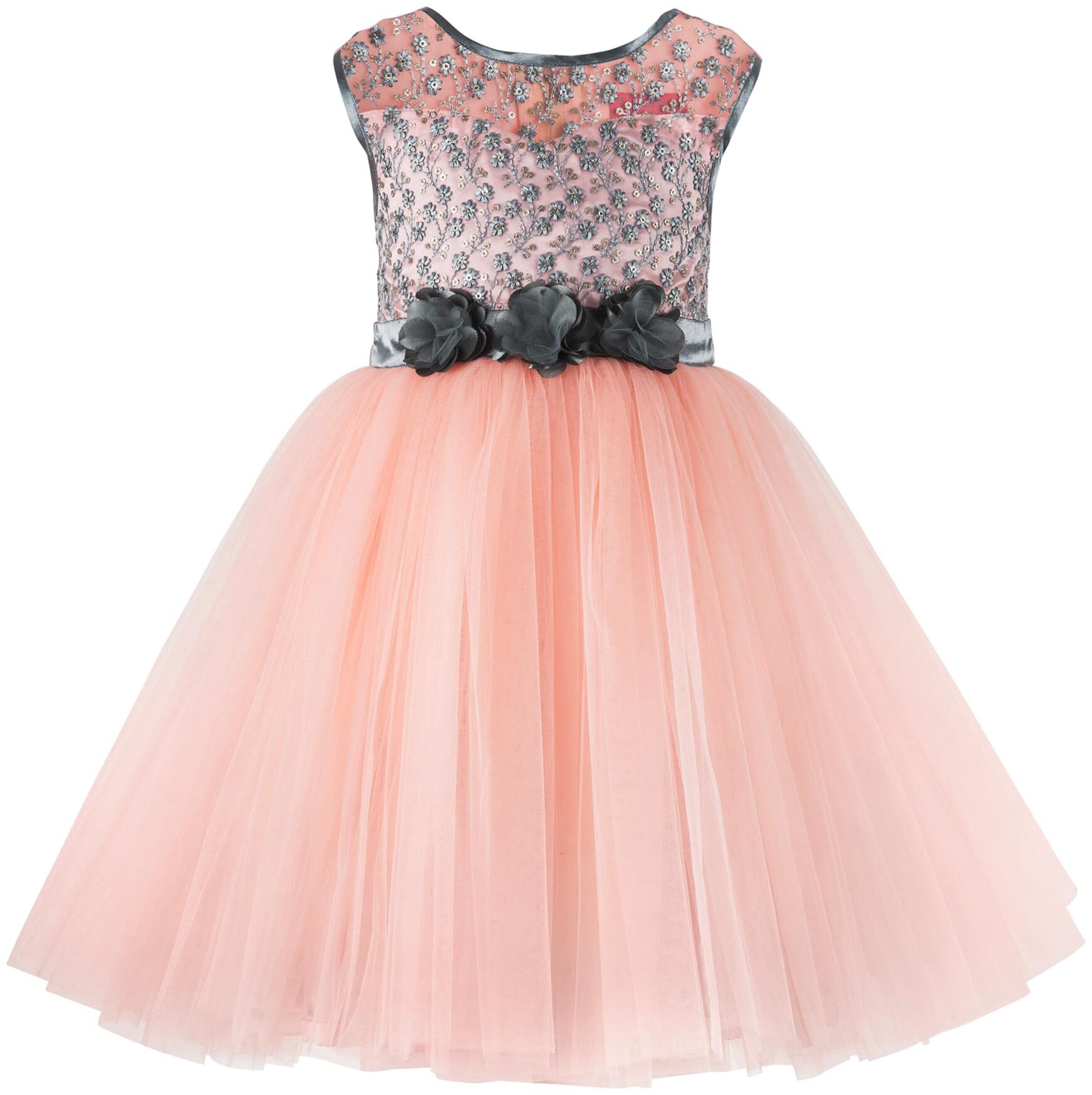 

Toy Balloon Orange Net Sleeveless Knee Length Princess Frock ( Pack of 1 )