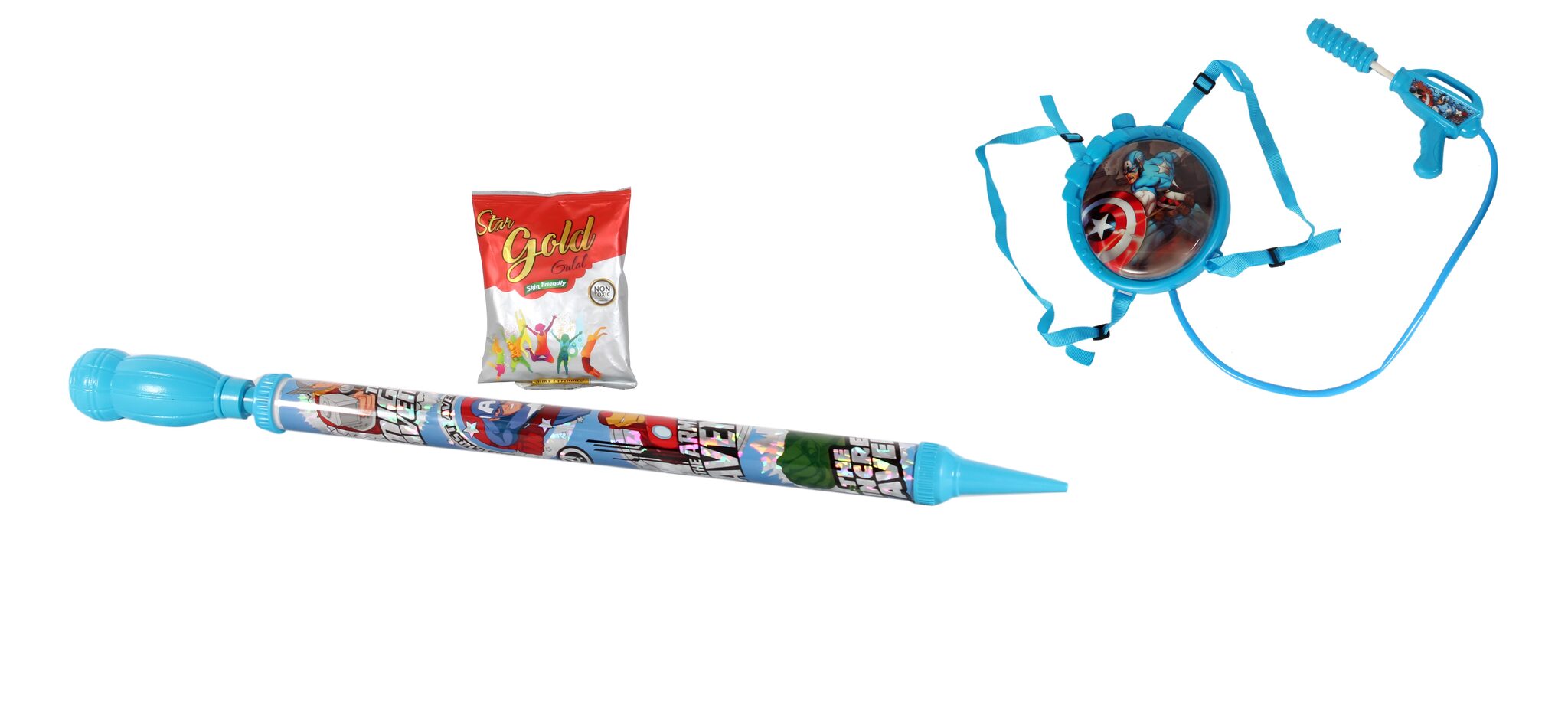 

Toysons Combo Of 1 Tank Gun Pichkari Blue Round Shape And 1 Gun Pichkari Blue White Colour With 100 Gms Herbal Gulal For Holi