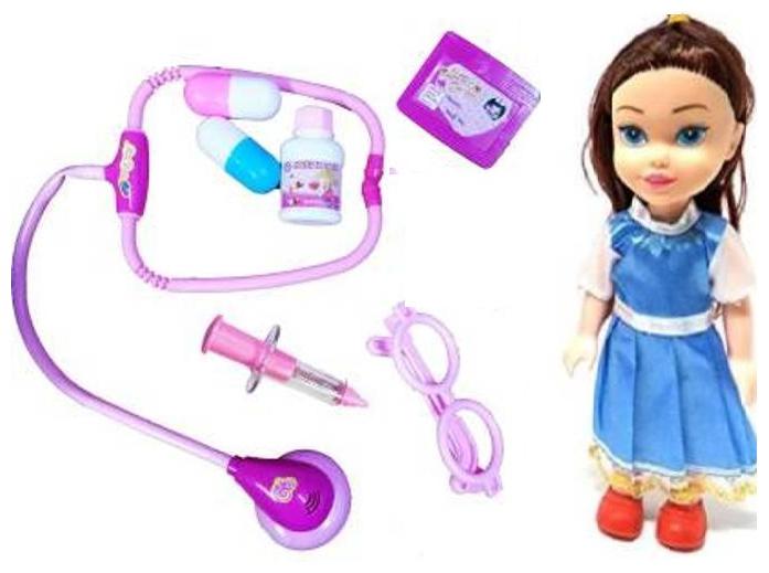 

Toyvala 7 pcs Medical Equipments Doctor Play Set Toy with Pretty Princess Doll with 3D Eyes for Kids