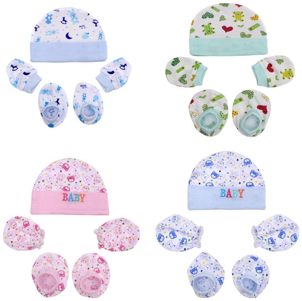 

Triple B Baby Cap set Baby Mittens Baby Booties Set - Pack Of 4