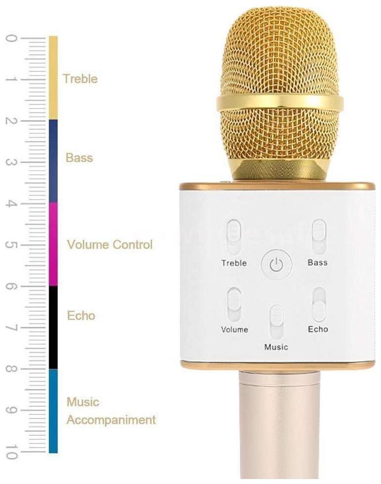 

TSV Q7 Wireless Multi-Function Karaoke Square Model With Round Handle Microphone Bluetooth Speaker Golden