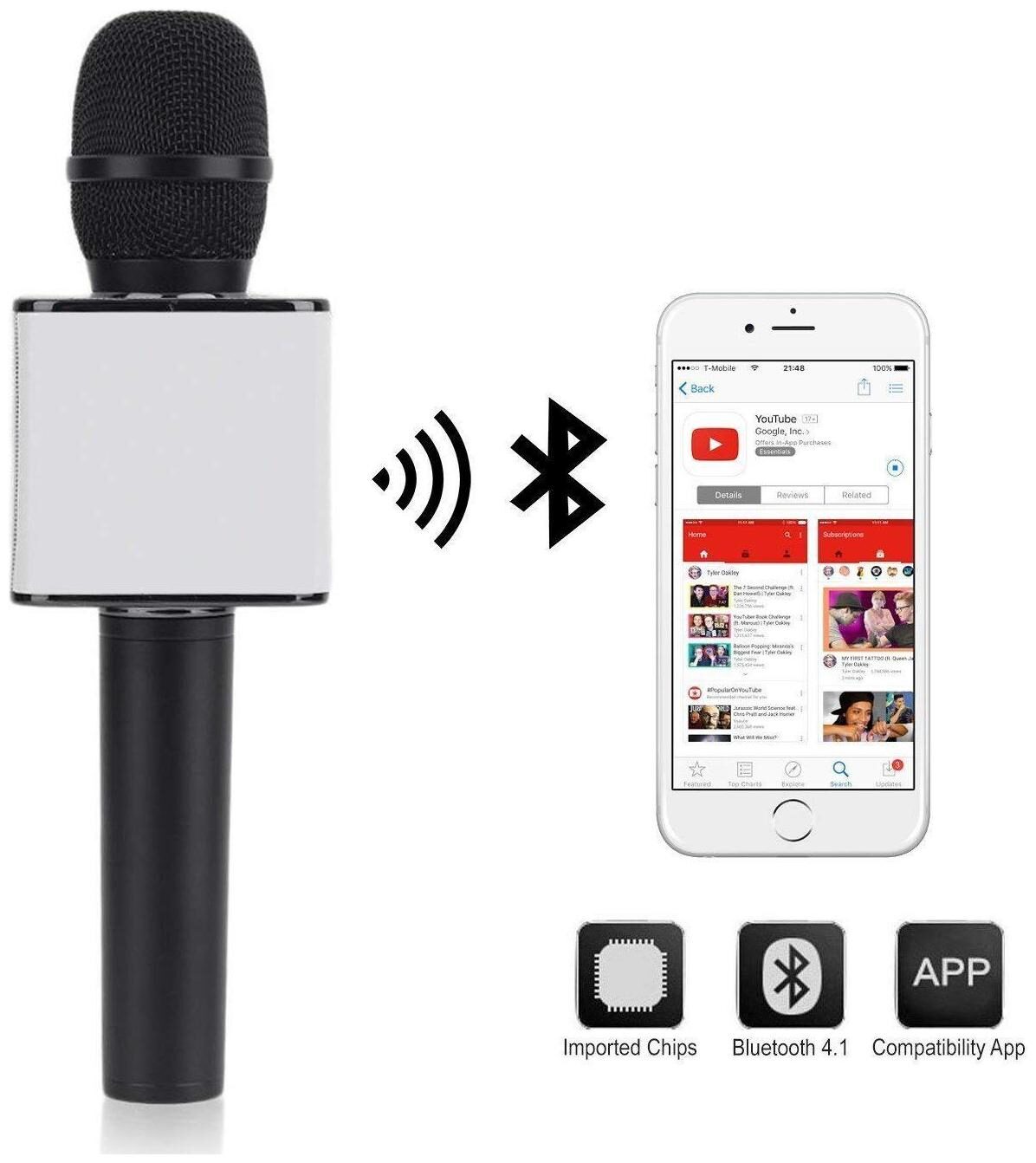 

TSV Q7 Wireless Mic Multi-Function Bluetooth Karaoke Microphone With Speaker For All Smart Phones Black