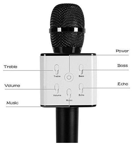 

TSV Wireless Karaoke Mic Q7 With Attach Bluetooth Speaker And Echo Function 2600 mAh Battery Aux And Usb Cables Black