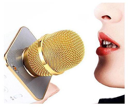 

TSV Wireless Karaoke Mic Q7 With Attach Bluetooth Speaker And Echo Function 2600 mAh Battery Aux And Usb Cables Golden
