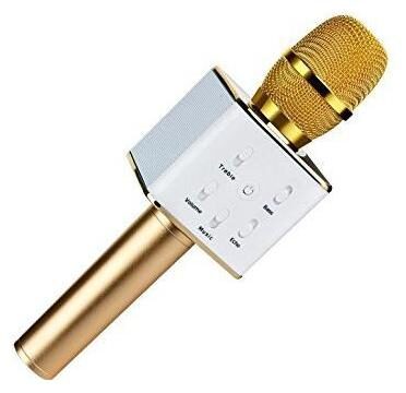 

TSV Wireless Karaoke Mic Q7 With Attach Bluetooth Speaker And Echo Function 2600 mAh Battery Aux And Usb Cables Golden