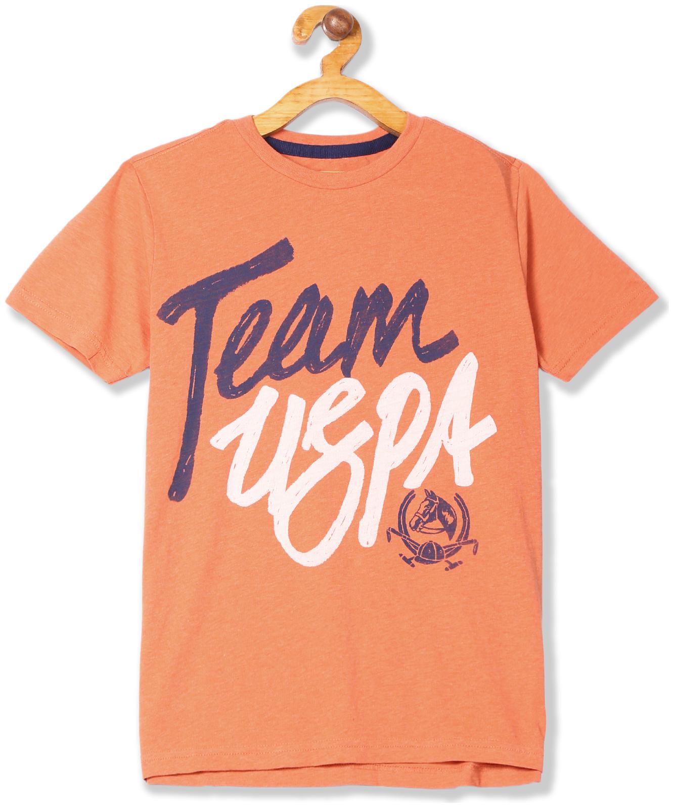 

U S Polo Assn Cotton Printed T shirt for Baby Boy - Orange