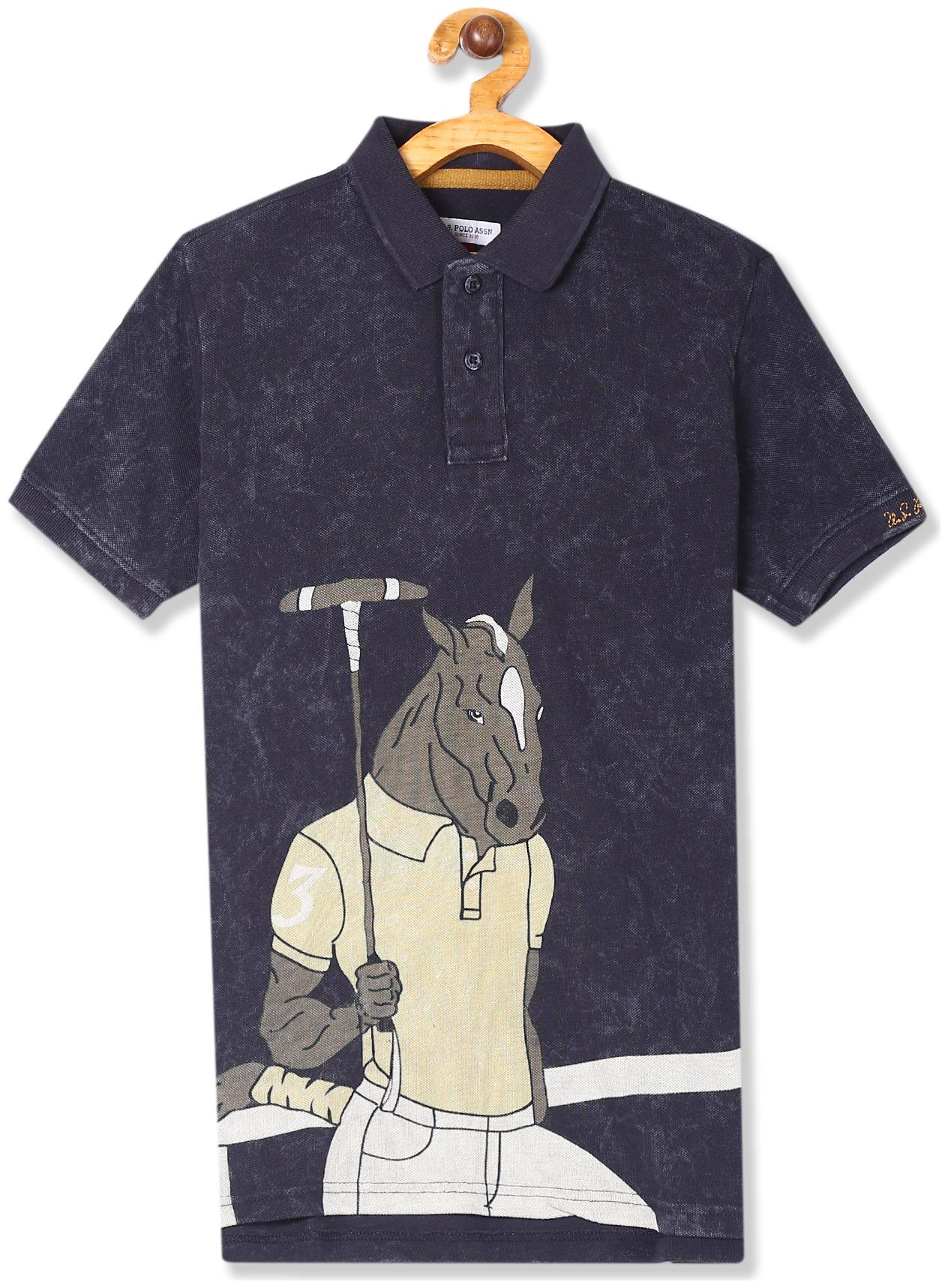 

U S Polo Assn Boy Cotton Printed T-shirt - Grey