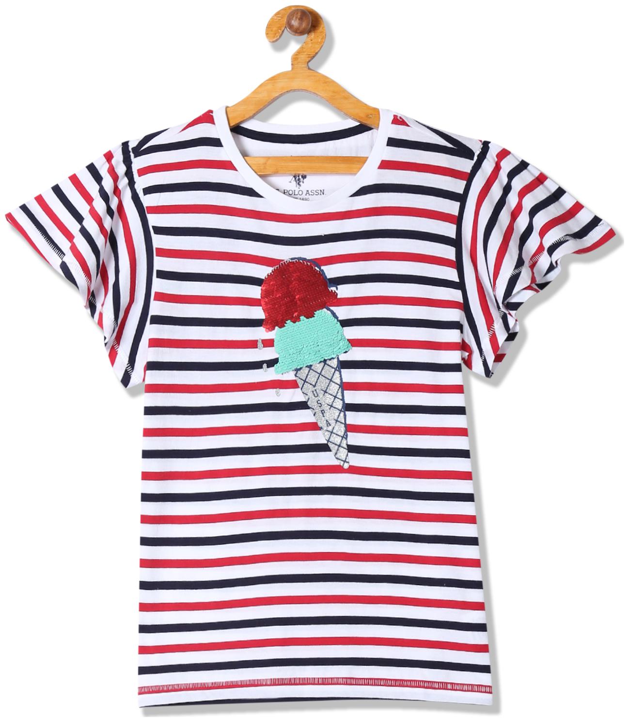 

U S Polo Assn Cotton Striped T shirt for Baby Girl - Multi