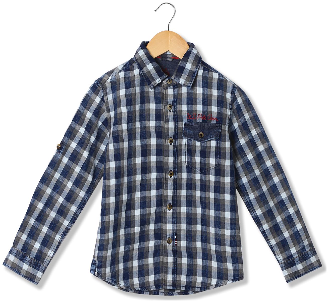 

U S Polo Assn Boy Cotton Checked Shirt Blue