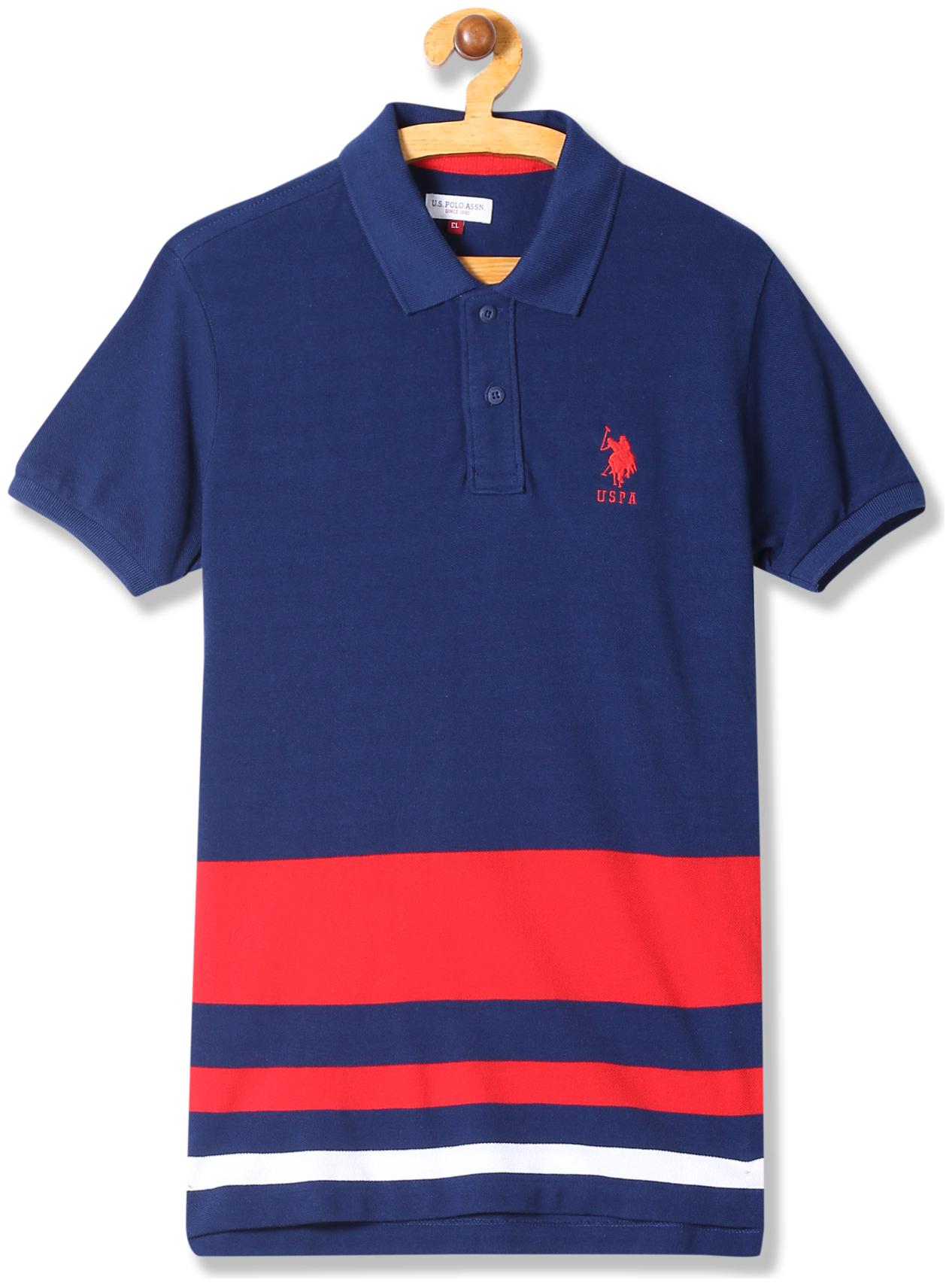 

U S Polo Assn Cotton Striped T shirt for Baby Boy - Blue
