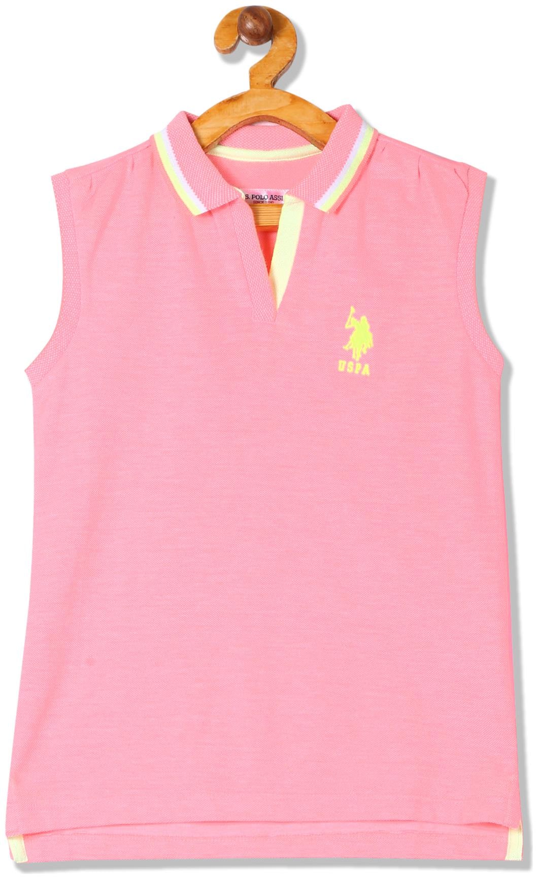 

U S Polo Assn Girl Cotton Solid T shirt - Pink