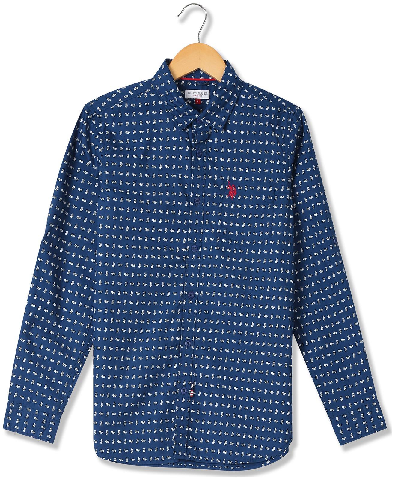 

U S Polo Assn Boy Cotton Printed Shirt Blue