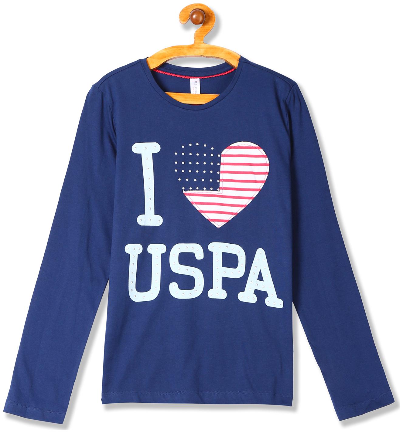 

U S Polo Assn Girl Cotton Embellished T shirt - Blue