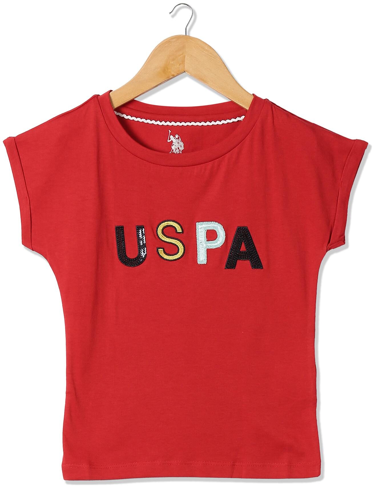 

U S Polo Assn Girl Cotton Self design Top - Red
