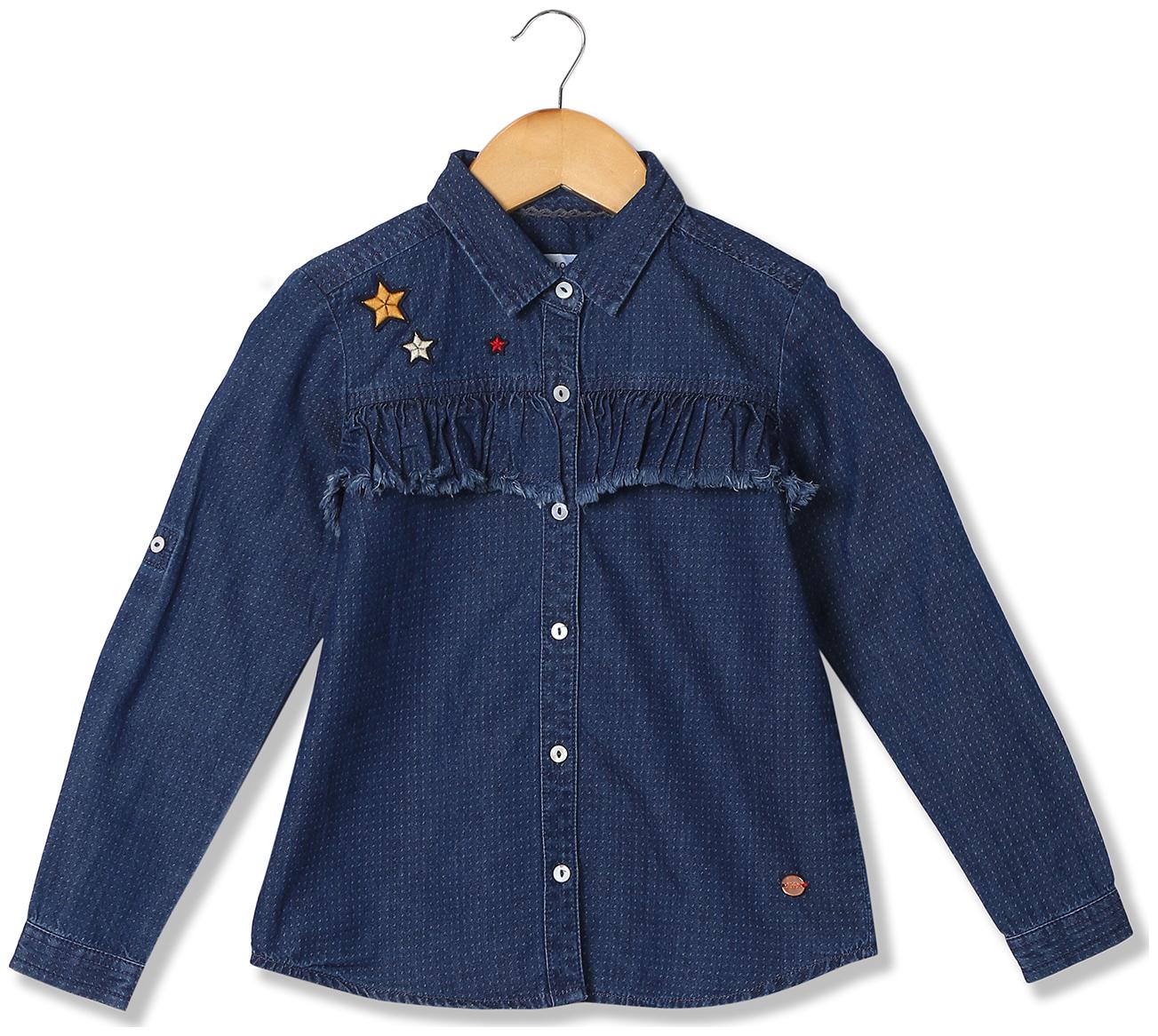 

U S Polo Assn Girl Cotton Self design Shirt - Blue