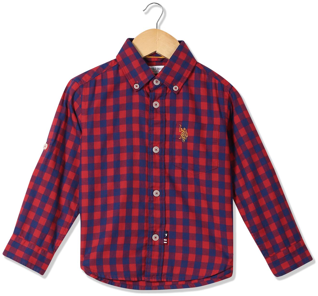 

U S Polo Assn Boy Cotton Checked Shirt Red
