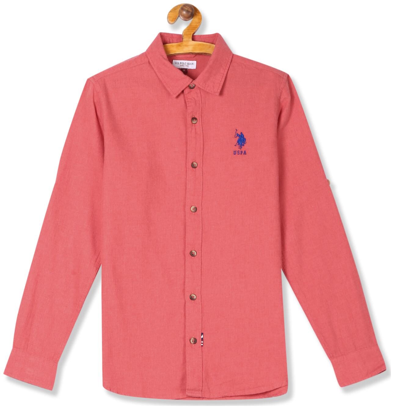 

U S Polo Assn Boy Cotton Solid Shirt Orange