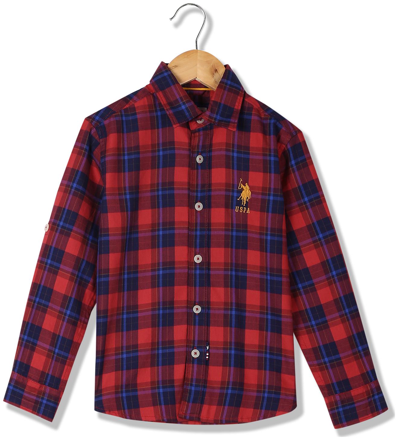 

U S Polo Assn Boy Cotton Checked Shirt Red