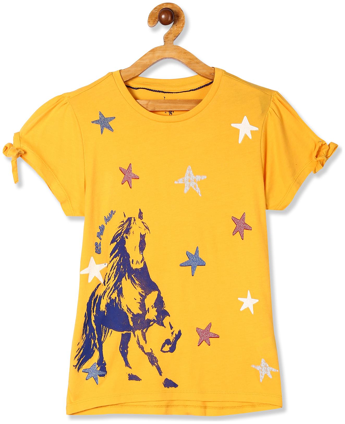 

U S Polo Assn Girl Cotton Printed T shirt - Yellow