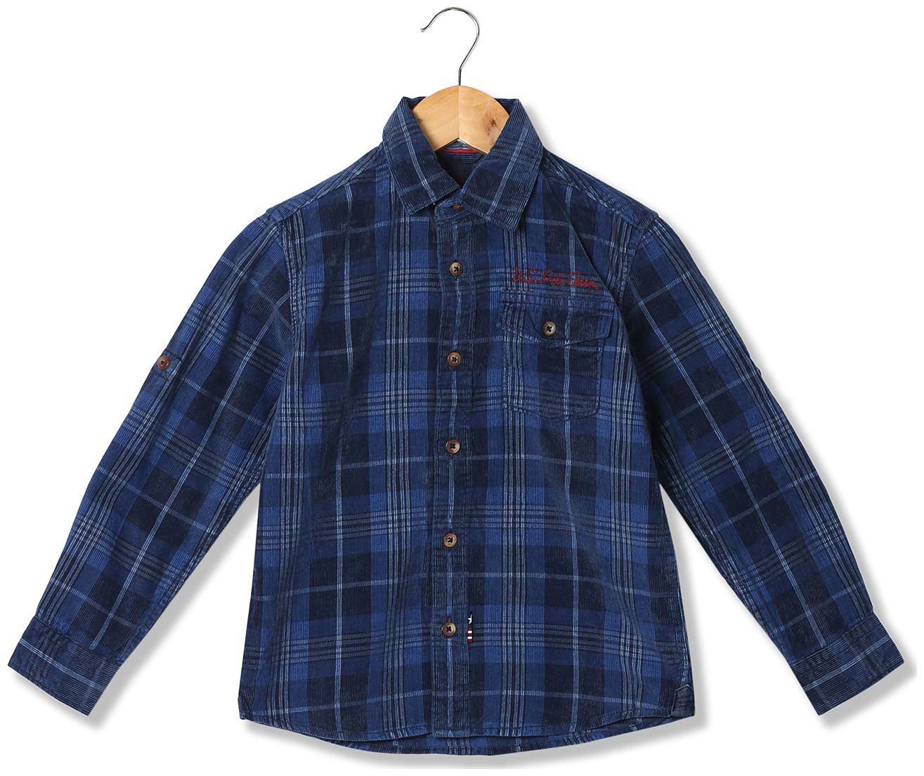 

U S Polo Assn Boy Cotton Checked Shirt Blue