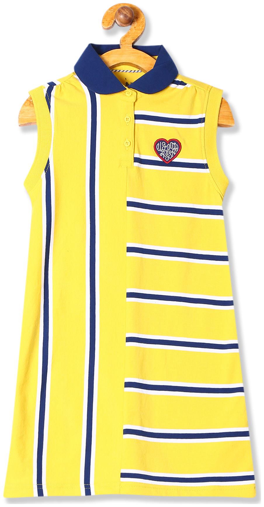 

U S Polo Assn Baby girl Cotton Striped Princess frock - Yellow