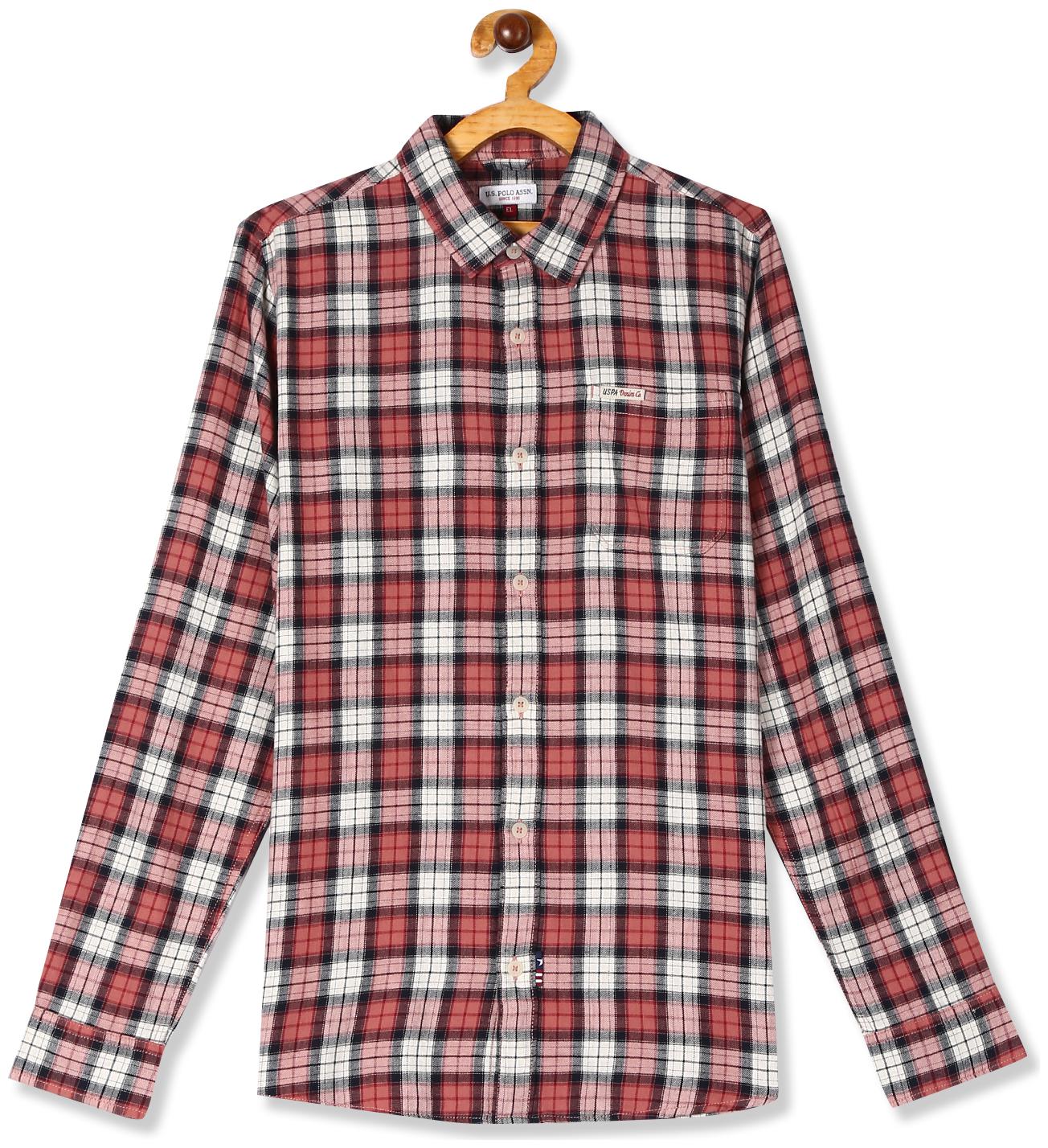 

U S Polo Assn Boy Cotton Checked Shirt Red