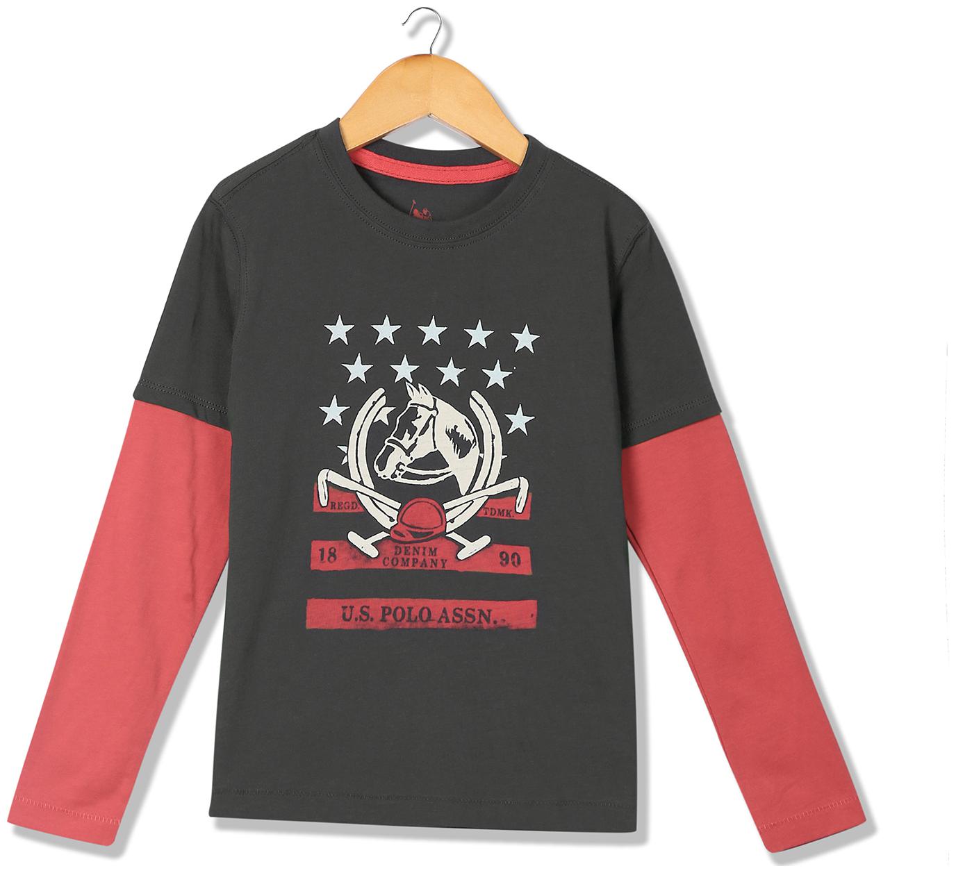 

U S Polo Assn Boy Cotton Printed T-shirt - Grey