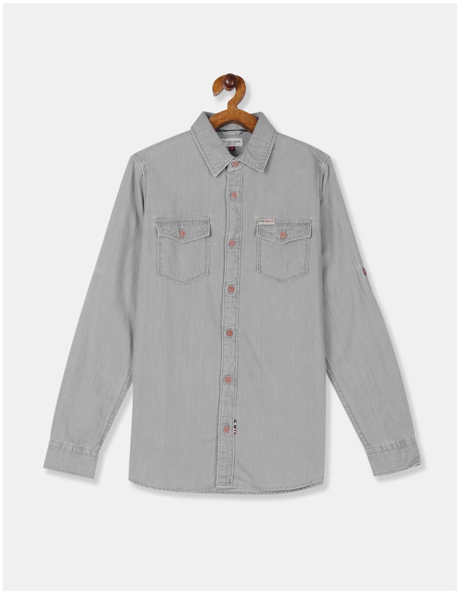 

U S Polo Assn Boy Cotton Solid Shirt Grey